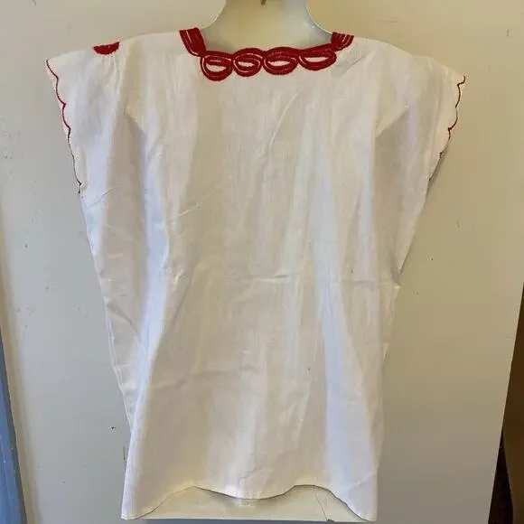 Vintage Mexican Blouse Shirt Top Embroidered Flowers Huipil Chiapas Sz S/M Frida - Picture 5 of 8